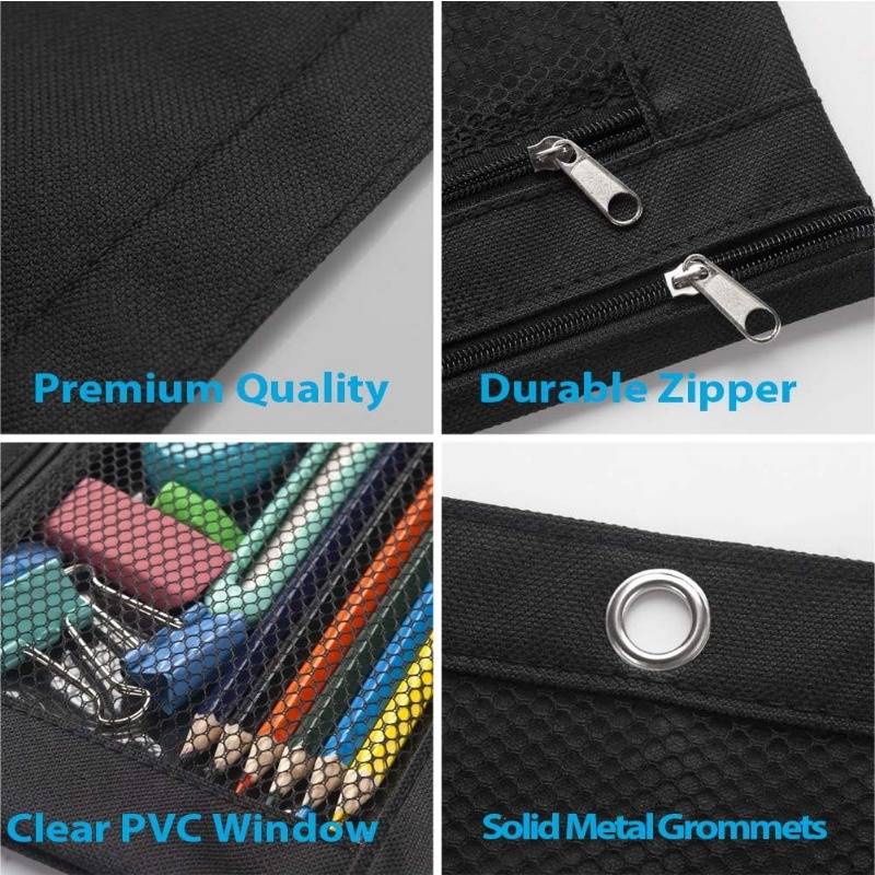 Sooez Binder Pouch 2 Pack Pencil Pouch 3 Ring Fabric Pencil Pouches Black Pencil Case Pencil Bags Pencil Bags with Zipper Zippered Pencil Pouch for